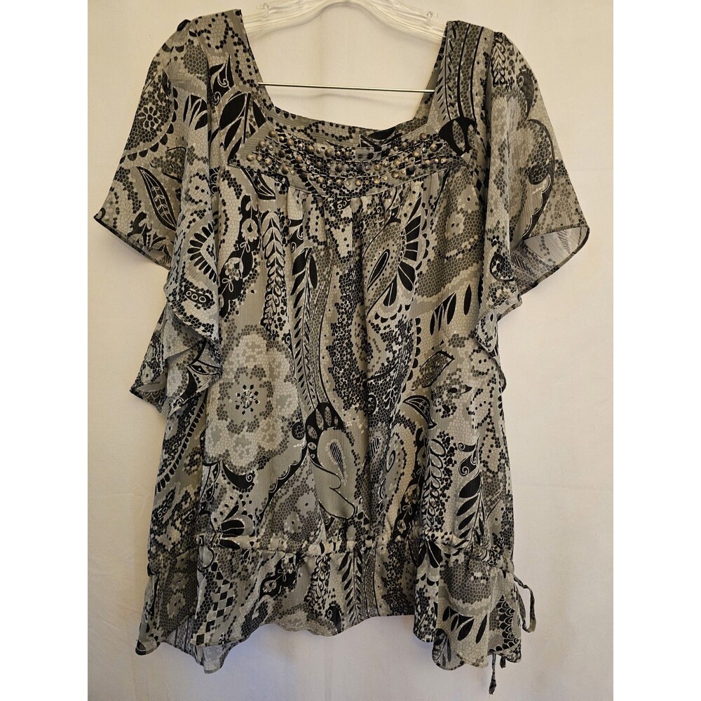 Apt 9 Blouse Womens Short Sleeve Gray & Black Shirt Plus Size 2X